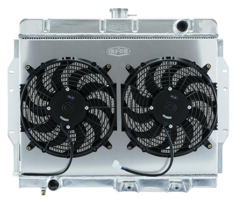 Cold Case Performance Aluminum Radiator Modules for 1968-1970 AMX, 1968-1974 JAVELIN - AMC100AK Radiator, Performance, Module, Aluminum, Polished, Downflow, 2 Row, Transmission Cooler, Dual 12 in. Fans, AMC, Javelin, Kit