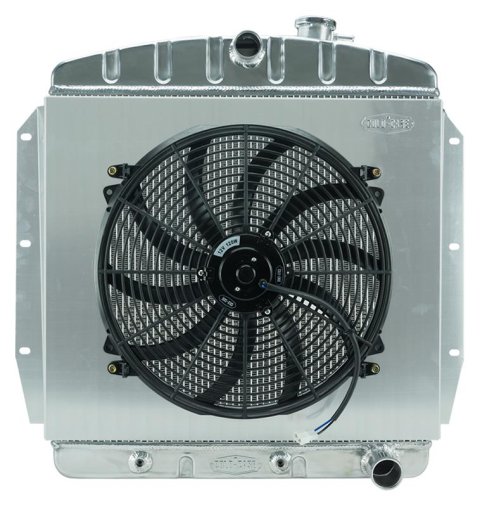 Cold Case Performance Aluminum Radiator Modules GMT567AK Radiator, Performance, Module, Aluminum, Polished, Downflow, 2 Row, Transmission Cooler, Single 16 in. Fan, Chevy, Kit