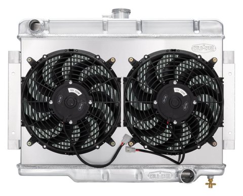 Cold Case Performance Aluminum Radiator Modules MOJ992AK Radiator, Performance, Module, Aluminum, Polished, Downflow, 2 Row, Dual 12 in. Fan, Jeep, Kit