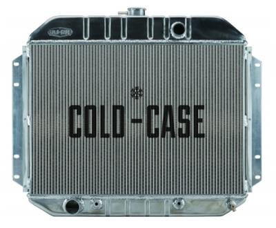 Cold Case Performance Aluminum Radiators for 1961-1964 F-100, F-250, F-350 - FOT577A Radiator, Performance, Aluminum, Polished, Downflow, 2 Row, Transmission Cooler, Fan, Ford, Truck, Each