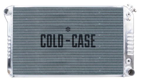 Cold Case Performance Aluminum Radiator Modules GMT556A21K Radiator, Performance, Module, Aluminum, Polished, Crossflow, 2 Row, Transmission Cooler, Dual 12 in. Fans, Chevy, GMC, Kit