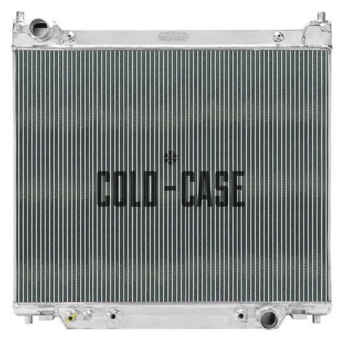 Cold Case Performance Aluminum Radiators for 1995-1996 F-250, 1997 F-250 HD, 1995-1997 F-350 - FOT580A Radiator, Performance, Aluminum, Polished, Downflow, 2 Row, with Transmission Cooler, Ford, Powerstroke 7.3L, Each