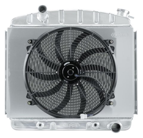 Cold Case Performance Aluminum Radiator Modules CHT563A-7K Radiator, Performance, Module, Aluminum, Polished, Downflow, 2 Row, Transmission Cooler, Single 16 in. Fan, Chevy, L6, Kit