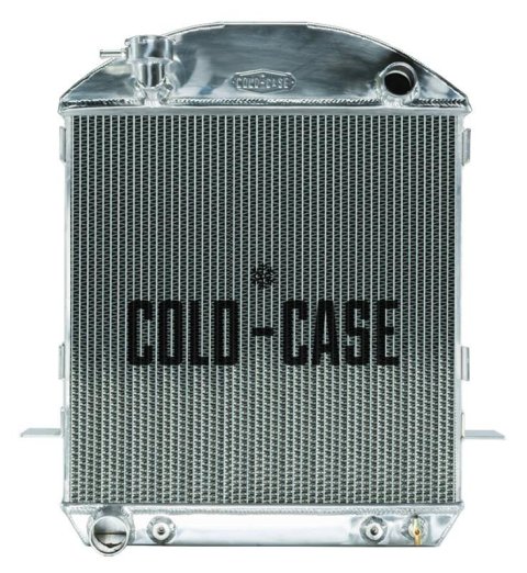 Cold Case Performance Aluminum Radiators for 1924-1927 MODEL T, STREET ROD - STF901A Radiator, Performance, Aluminum, Polished, Downflow, 2 Row, Transmission Cooler, Ford, T-Bucket, Engine Swap, Each