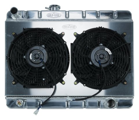 Cold Case Performance Aluminum Radiator Modules for 1966-1967 GTO, LEMANS, TEMPEST - GPG38K Radiator, Performance, Module, Aluminum, Polished, Downflow, 2 Row, Dual 12 in. Fans, Pontiac, Kit