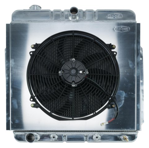 Cold Case Performance Aluminum Radiator Modules for 1953-1956 F-100, F-250, F-350 - FOT576AK Radiator, Performance, Module, Aluminum, Polished, Downflow, 2 Row, Transmission Cooler, Single 16 in. Fan, Ford, Kit