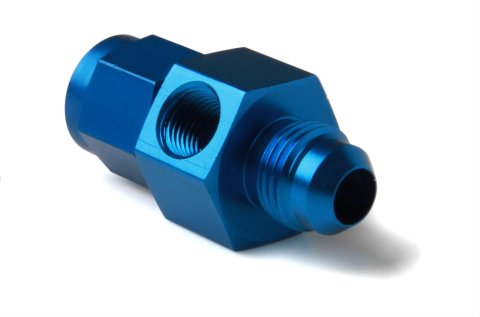 NOS Bottle Gauge Adapters 16104NOS Fitting, Adapter, Gauge, Aluminum, Blue Anodized, Swivel-Type, -6 AN Male to -6 AN Female, 1/8 in. NPT Port, Each