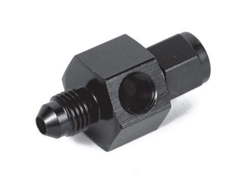 NOS Bottle Gauge Adapters 16107NOS Fitting, Adapter, Gauge, Aluminum, Black Anodized, Swivel-Type, -4 AN Male to -4 AN Female, 1/8 in. NPT Port, Each