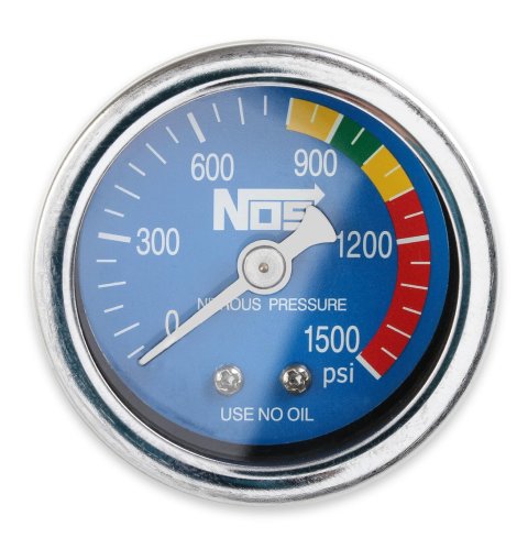 NOS Nitrous Pressure Gauges 15924NOS Gauge, Pressure, 0-1,500 psi, 1 1/2 in., Analog, Mechanical, Blue Face, Each