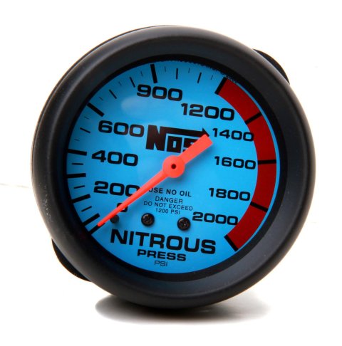 NOS Nitrous Pressure Gauges 15911NOS Gauge, Pressure, 0-1,500 psi, 2 5/8 in., Analog, Mechanical, Blue Face, Each