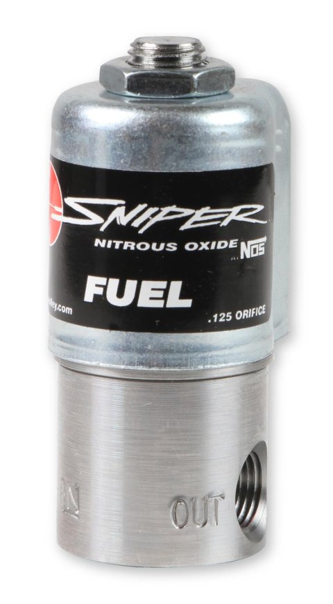 NOS Sniper Fuel Solenoids 18085NOS Solenoid, Sniper, 175 hp Flow Limit, 0.60 amps, 1/8 in. NPT Female Threads Inlet/Outlet, Each