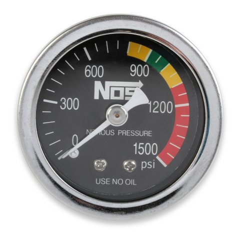 NOS Nitrous Pressure Gauges 15925NOS Gauge, Pressure, 0-1,500 psi, 1 1/2 in., Analog, Mechanical, Black Face, Each