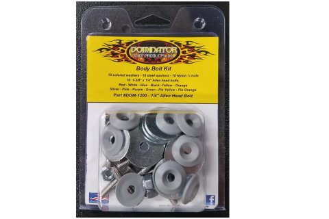 Dominator Body Bolts DOM-1200-A-GRY Bolt Hardware Kit, Steel, Natural, 1/4 in. -20, Allen Head, Gray Washer, Set of 10