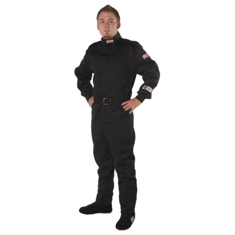 G-FORCE GF125 Driving Suits 4125XXLBK Suit, GF125, One-Piece, Single Layer, Pyrovatex, 2X-Large, Black Top, Black Bottom, Each