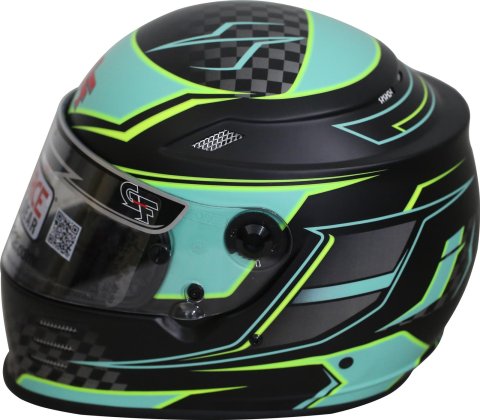 G-FORCE REVO Graphics SA2020 Helmets 13005SMLTL Helmet, Graphics, Full Face, Snell SA2020, Black/Teal, Clear Polycarbonate Shield, EPS Liner, Vented, Small, Each