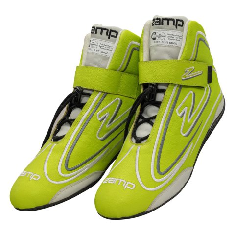 Zamp ZR-50 Race Shoes RS003C0910 Driving Shoes, ZR-50, Mid-Top, Neon Green Leather, Men's Size 10, SFI 3.3/5, Pair