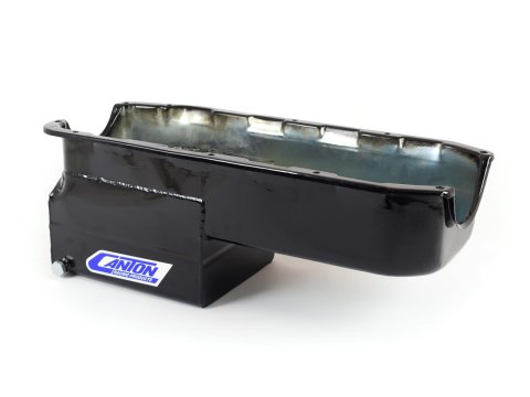 Canton Racing Drag Wet Sump Oil Pans 13-082BLK Pan, Sump, Steel, Black Powdercoated, Rear Sump, 5 Qt., 4 in. Stroke, Driver Side Dipstick, Chevy, Small Block, Each