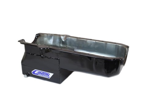 Canton Racing Drag Wet Sump Oil Pans 13-080BLK Pan, Sump, Steel, Black Powdercoated, Rear Sump, 5 Qt., 3.875 in. Stroke, Driver Side Dipstick, Chevy, Small Block, Each