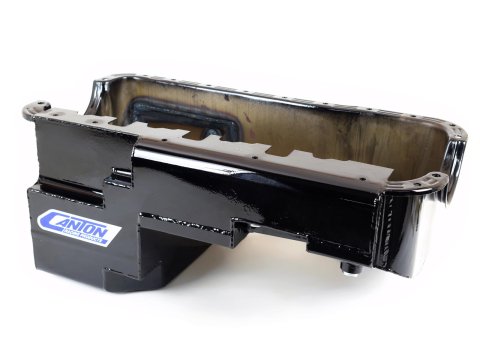 Canton Racing Drag Wet Sump Oil Pans 13-622BLK Pan, Sump, Steel, Black Powdercoated, Rear Sump, 6 Qt., 3.400 in. Stroke, Passenger Side Dipstick, Ford, Small Block Windsor, Each