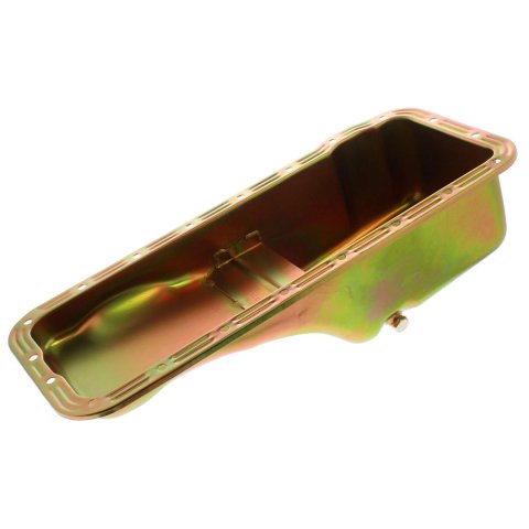Milodon Stock Replacement Oil Pans 30740 Pan, Steel, Gold Iridite, 5 qt., Ford, FE, Pre-1973 Front Sump Chassis, Int Control Baffles, Each
