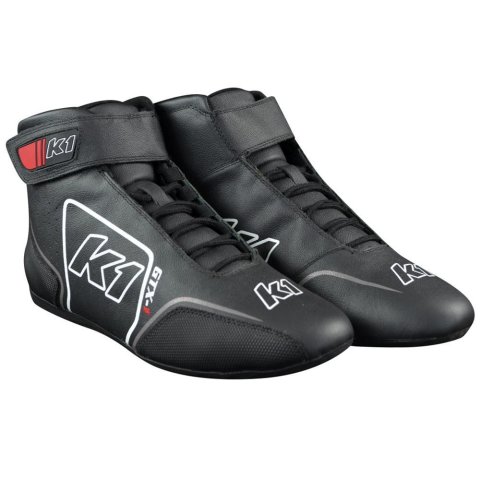 K1 RaceGear GTX-1 Driving Shoes 24-GTX-N-13 & Boots, Shoes, Mid-top, Nomex Liner, Leather Outer, Black/White, SFI 3.3/5, US Mens Size 13, Pair