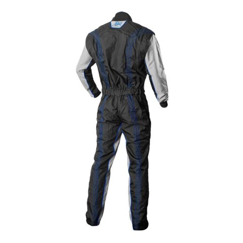 K1 RaceGear GK2 Karting Suits 10-GK2-B-M Driving Suits, Suits, One-piece, One Layer, Cotton/Polyester, Black/Gray with Blue Stripes, Men's Medium, Each