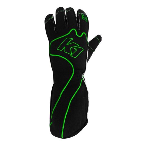 K1 RaceGear RS1 Karting Gloves 13-RS1-V-4XS Driving Gloves, Gloves, One Layer, Polyester/Leather, Black/Green, Youth 4X-Small, Pair