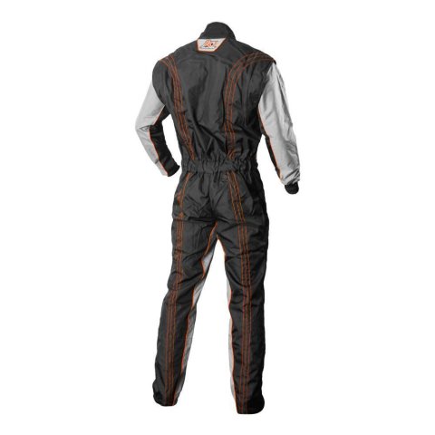 K1 RaceGear GK2 Karting Suits 10-GK2-O-L Driving Suits, Suits, One-piece, One Layer, Cotton/Polyester, Black/Gray with Orange Stripes, Men's Large, Each
