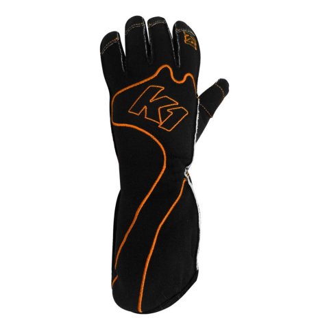 K1 RaceGear RS1 Karting Gloves 13-RS1-O-XL Driving Gloves, Gloves, One Layer, Polyester/Leather, Black/Orange, X-Large, Pair
