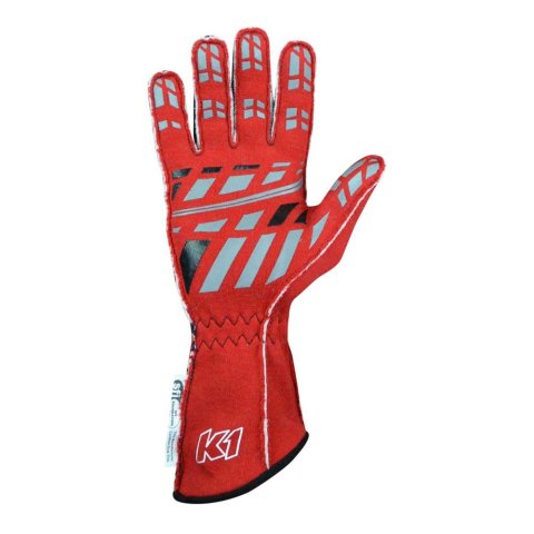 K1 RaceGear Track 1 Gloves 23-TR1-R-4XS Driving Gloves, Gloves, Two Layers, Nomex, Red/White, SFI 3.3/5, Youth 4X-Small, Pair