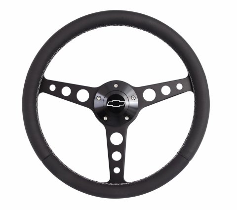 Grant Billet Classic Series Steering Wheels 1926 Wheel, Series, Aluminum, Black, Leather/Black, 3-Spoke, 14 in. Diameter, 5-Bolt mount, Bowtie Logo Horn Button, Each