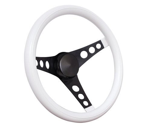 Grant Classic Foam Steering Wheels 338W Wheels, Series, 13.5 in. Diameter, Steel, Black Spoke, Grip, White, 3-Bolt Mount, with Horn Cap, Each