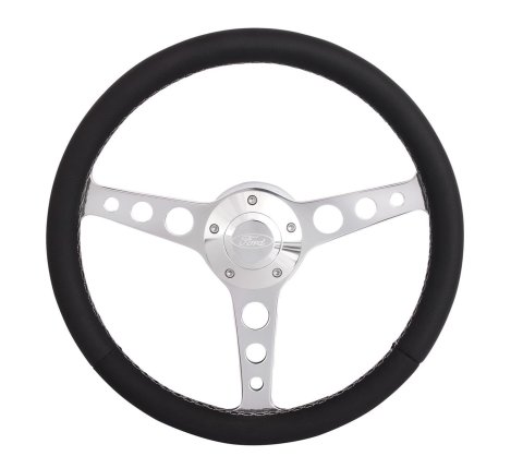 Grant Billet Classic Series Steering Wheels 1922-1 Wheels, Series, 14 in. Diameter, Aluminum, 3-Spoke, Polished, Leather Grip, Black, with Installation Kit, Horn Cap, Ford, Kit