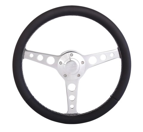 Grant Billet Classic Series Steering Wheels 1921 Wheel, Series, Aluminum, Polished, Leather/Black, 3-Spoke, 14 in. Diameter, 5-Bolt mount, Bowtie Logo Horn Button, Each