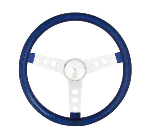 Grant Metal Flake Steering Wheels 8466 Wheel, Flake, 3-spoke, Blue Vinyl Grip, Chrome Steel Spokes, 15 in. Diameter, 3-Bolt, Each