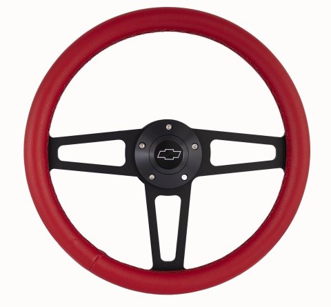 GRT Products Steering Wheels 1916R Billet T Series Red Wrapped Black Spoke Wheel with Chevy Logo & Install Kit (5196)