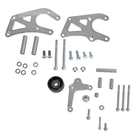 ICT Billet Alternator/Power Steering Bracket Kits 551778LS0-3 Power Brackets, Kits, Saginaw P, Left Side, Cylinder Head Mount, Aluminum, Serpentine, Chevrolet, LS, Kit