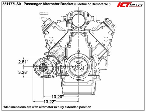ICT Billet Alternator Brackets 551177LS0-2 Brackets, Lower Bracket Only, Right Side Lower Mount, Engine Block Front Mount, Aluminum, Natural, Serpentine, Chevrolet, LS, Kit