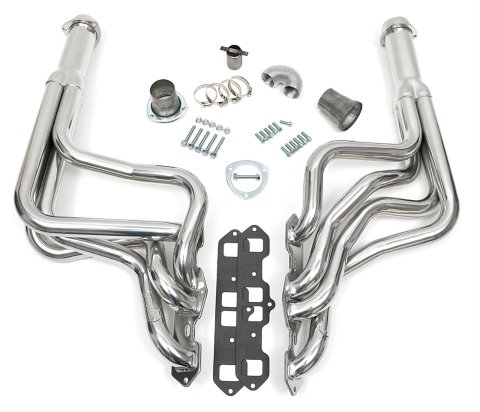 Hedman Street Headers 58156 Headers, Street, Long Tube, Steel, Silver Ceramic Coated, Oldsmobile, 400, 425, 455, Pair