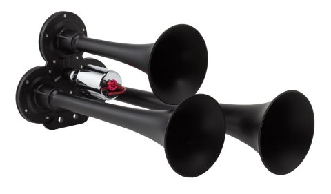 Kleinn Compact Triple Train Horns 130-1 Horns, Train, Trumpet Style, 14.25 in., 11.50 in., 9.25 in. Long, 12 VDC, Vortex 4 Solenoid, 153 dB Maximum, Zinc Alloy, XCR Black,Pair