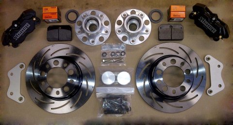 Strange Pro Race Steel Front Brake Kits for 1982-1992 CAMARO, FIREBIRD - B4118WC Disc Brakes, Race, Front, Slotted Rotors, 4-Piston Calipers, Chevy, Pontiac, Kit