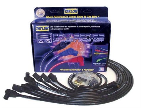 Taylor Spiro-Pro Race-Fit Spiro-Wound Core Spark Plug Wire Sets 76028 Wires, Race-Fit, 8mm, Black, 90 Degree Boots, Chevy, Small Block, Set