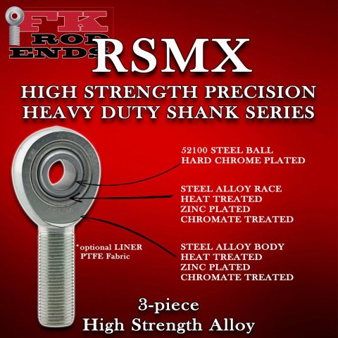 FK RSMX Series Rod Ends RSMXL12T End, Series, 7/8 in.-14 LH, Male Threads, 3-piece, Alloy Steel, 0.750 in. Bore, Each
