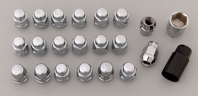 Gorilla Wheel Installation Kits 000000000000091743 Lug Nuts, Conical Seat, Bulge, 14mm x 1.50 RH, Closed End, Standard, Locking, Chrome Plated Steel, Set of 20