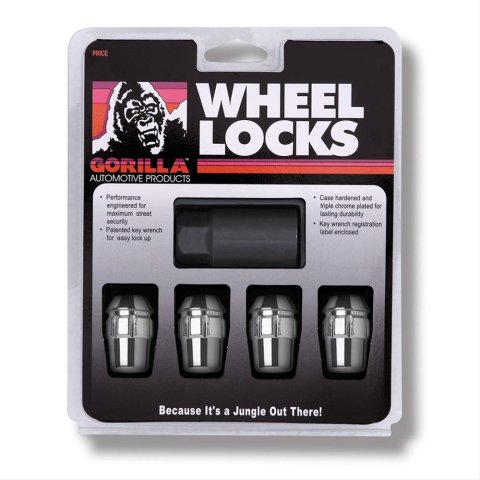 Gorilla Wheel Locks 71681N Lug Nuts, Conical Seat, 1/2 in. x 20 RH, Closed End, Locking, Chrome Plated Steel, Set of 4