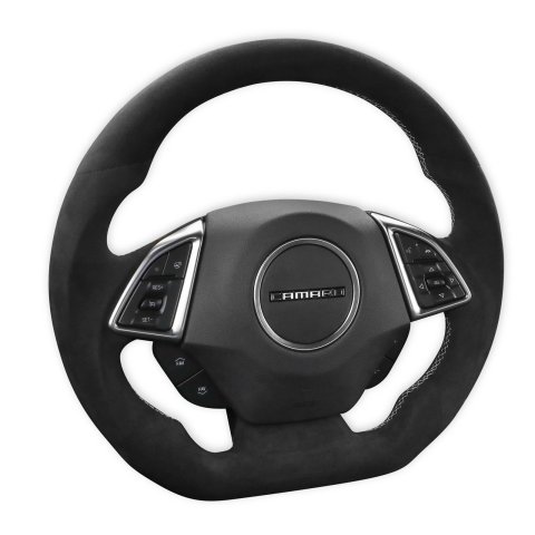 Drake Steering Wheels CA950-14 Wheel, Alcantara, Black, Flat Bottom, Silver Stitching, Reuse Airbag and Factory Controls, Chevy, Camaro, Each