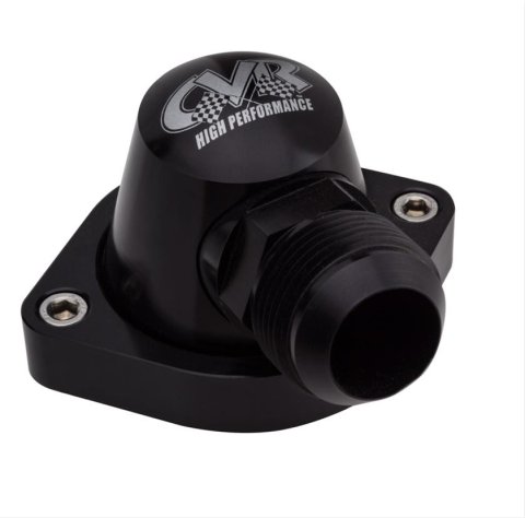 CVR Thermostat Housings TSH5ABK Water Neck, 90 degree, -16 AN, Billet Aluminum, Black Anodized, Chevy, Small Block LS, Each