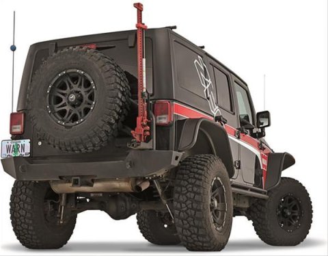 Warn Tire Carriers for 2007-2017 WRANGLER, 2018 WRANGLER JK - 89800 Spare Carrier, Steel, Black Powdercoated, 40 in. Maximum Diameter, Jeep, Each