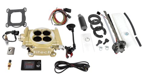 FiTech Easy Street 600 HP EFI System Fuel Injection Master Kits 36205 System, Street, Throttle Body, Go In-Tank Pump Module, Wiring Harness, Hardware, Classic Gold Finish, Kit