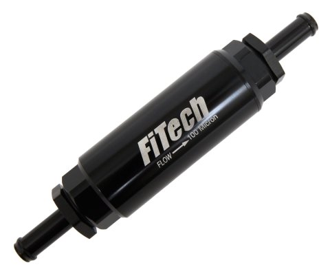 FiTech Go Fuel Inline 100 Microns Filter with -8 AN Inlet Size 55003 Filter, Inline, microns, Black Aluminum Housing, Stainless Steel Mesh Element, Female Straight Cut O-ring, Gas, Flex, Each